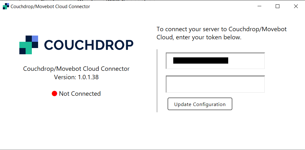 The Couchdrop agent showing 'not connected'