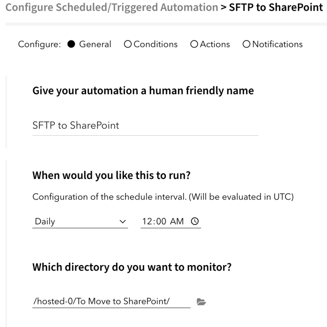 Automation Setup - SFTP to SharePoint