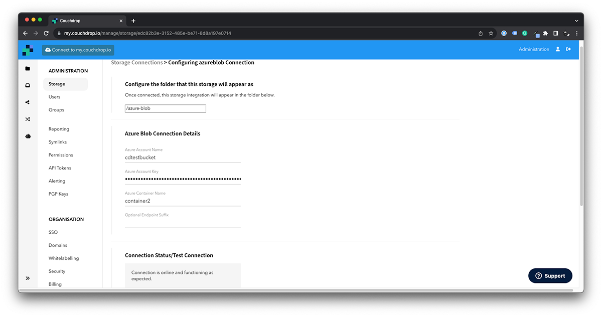 Azure Storage Connection for use with SFTP