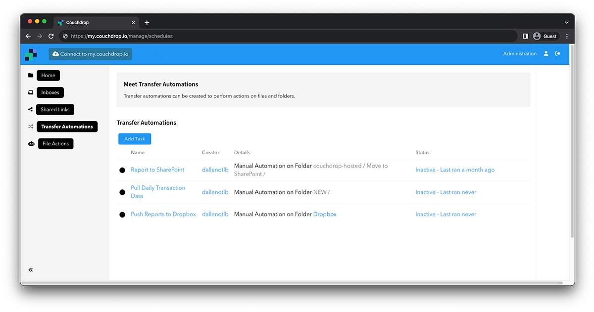 Configuring SFTP Automated File Transfers