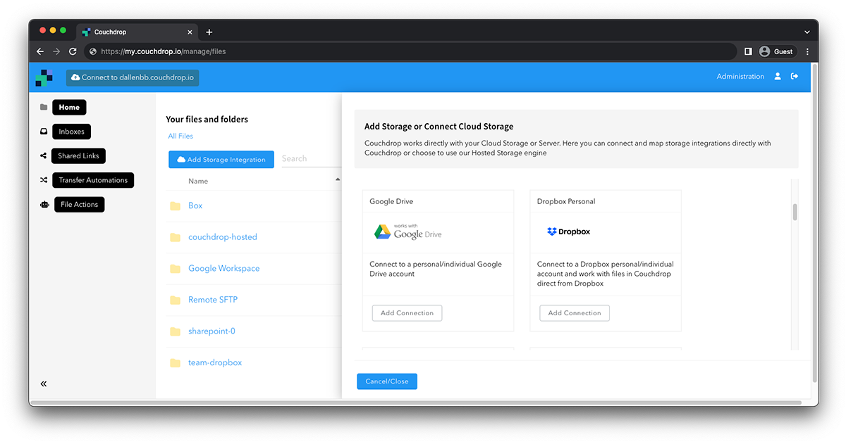 Connecting Storage to Couchdrop SFTP