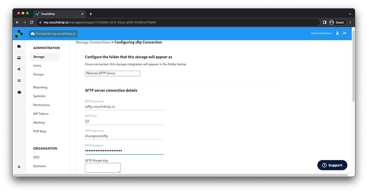 Connecting to a Remote SFTP server in Couchdrop