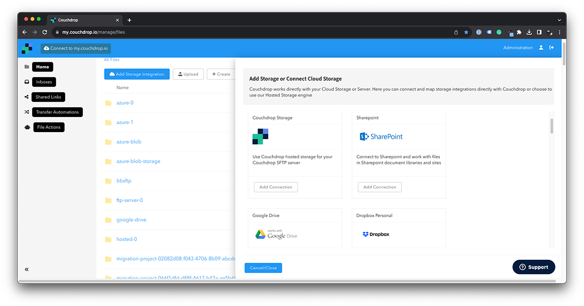 Couchdrop Add Storage - SharePoint for NetSuite connection