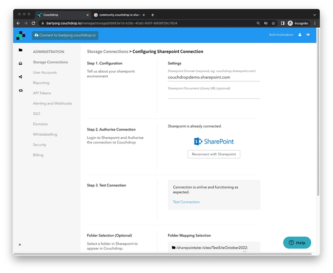 Couchdrop Configuring SharePoint Connection