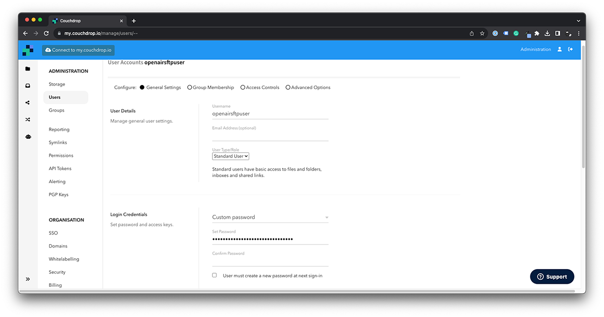 Couchdrop OpenAir SFTP User