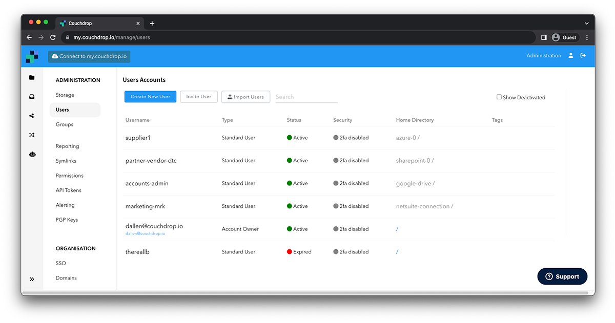 Creating an SFTP User in Couchdrop