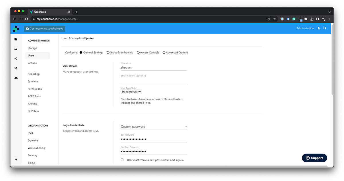 Creating an SFTP User