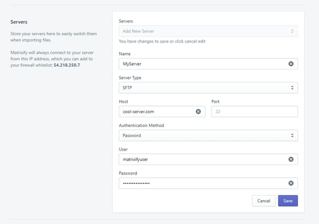 Matrixify Server Configuration
