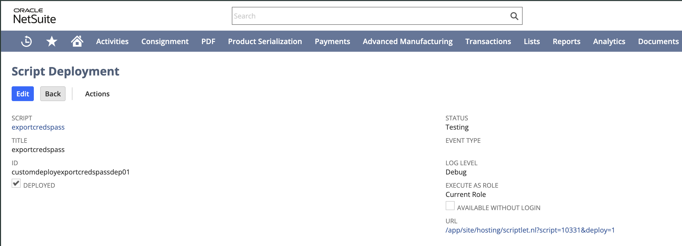 NetSuite Script Deployment Status