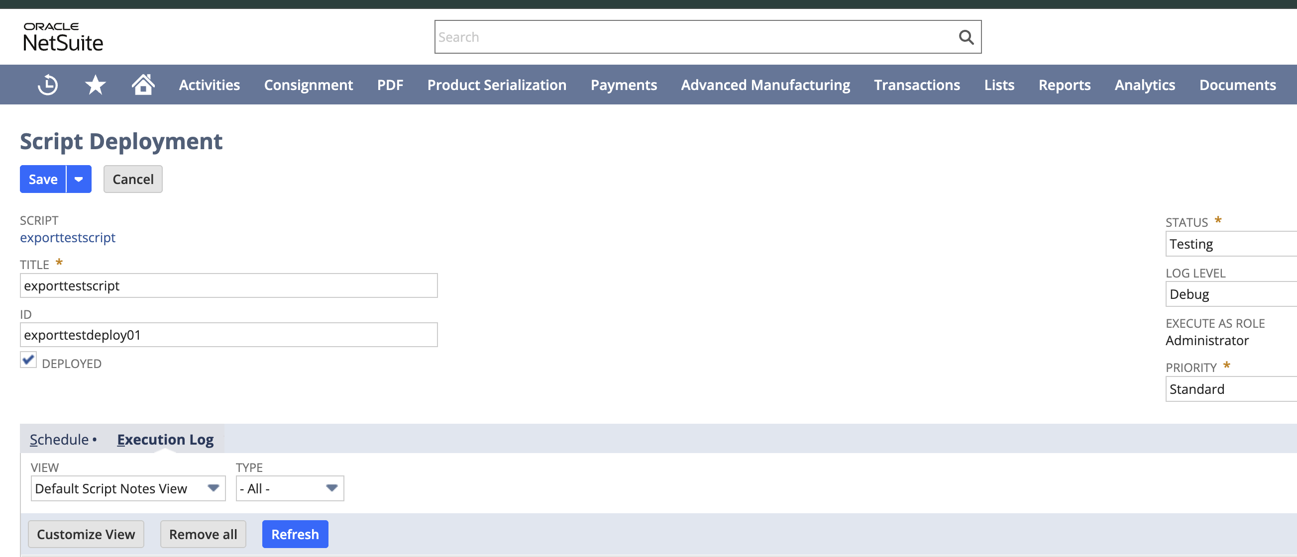 NetSuite script testing
