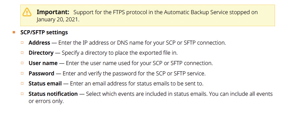 OpenAir SFTP Settings