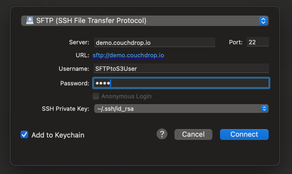 SFTP to S3 in Cyberduck