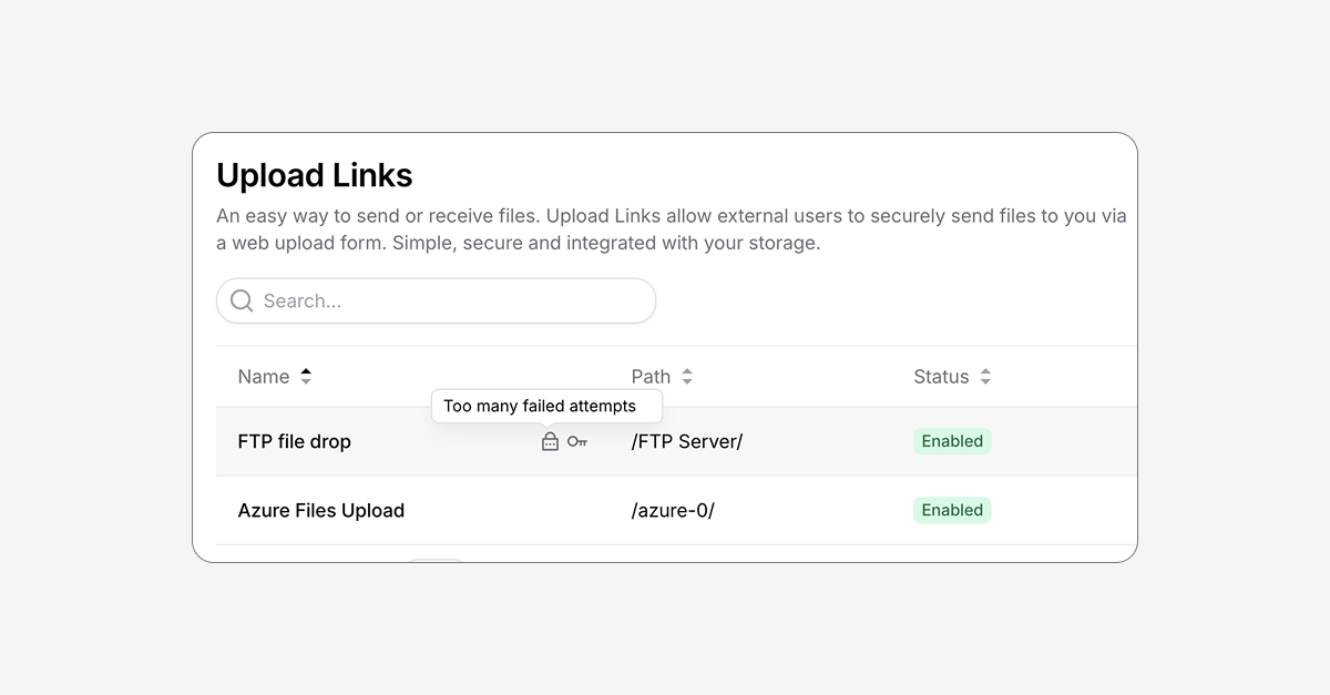 Upload Link Passwords and Lockout