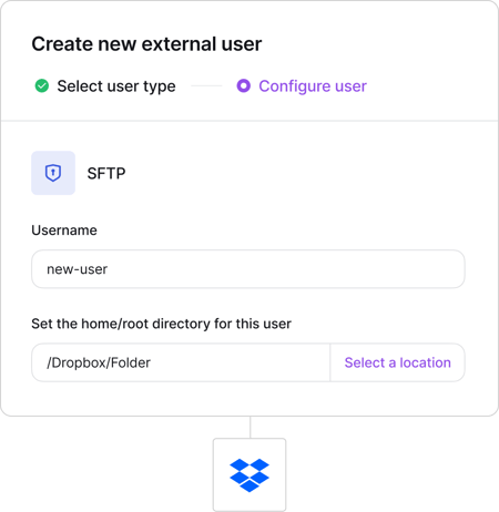 Creating a new external SFTP user with the root directory in Dropbox