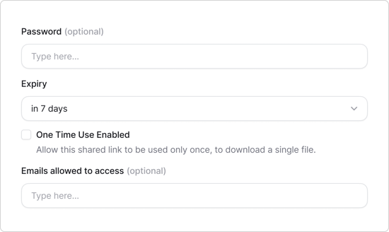 Product interface showing HIPAA Shared Link configuration