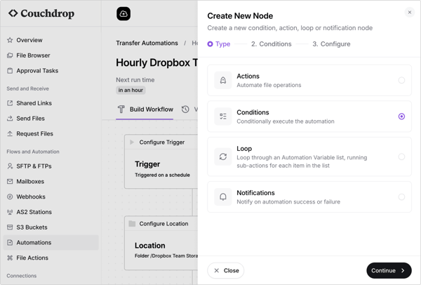 Couchdrop UI - Automation Builder