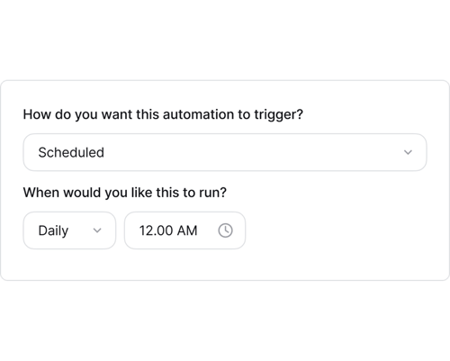 Screenshot of Couchdrop's UI showing a file automation scheduled to run daily at 12.00am.