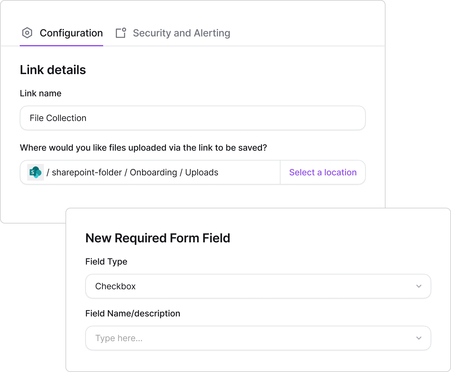 Upload link configuration