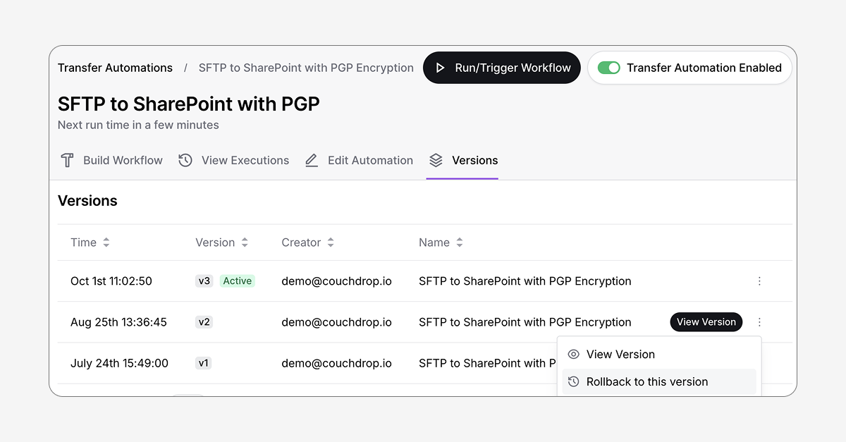 Versioning for Couchdrop Automations