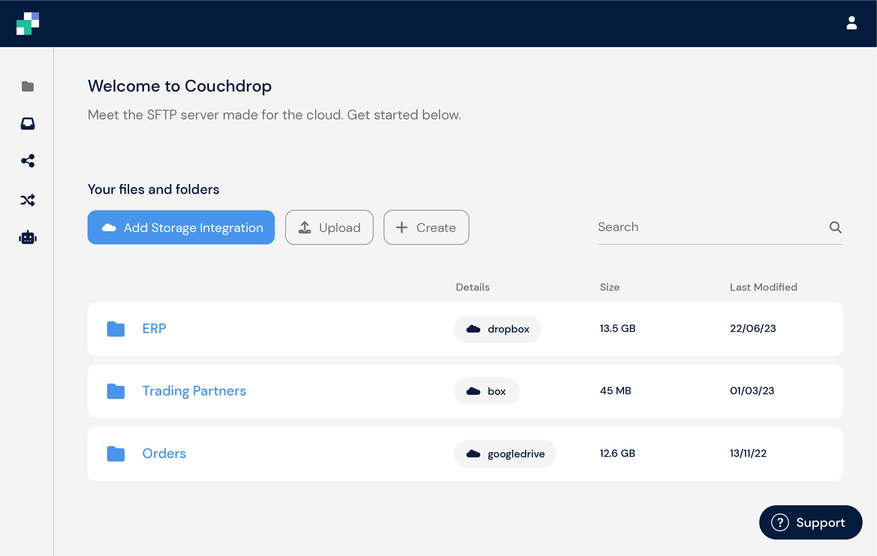 Couchdrop cloud SFTP and MFT dashboard