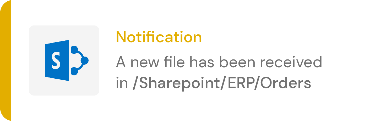 Notification example showing a new file has been received in SharePoint