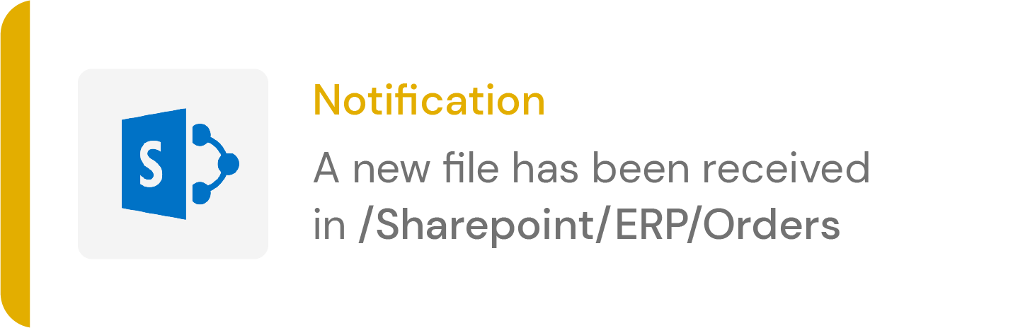 Notification example showing a new file has been received in SharePoint