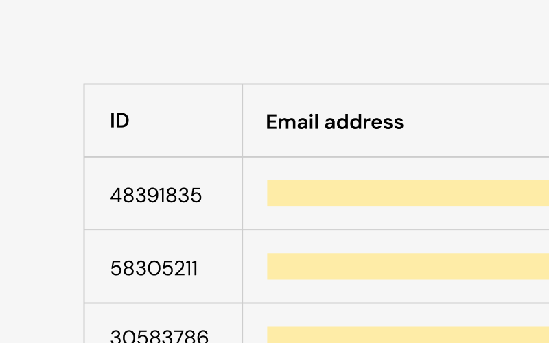 CSV file with email addresses redacted