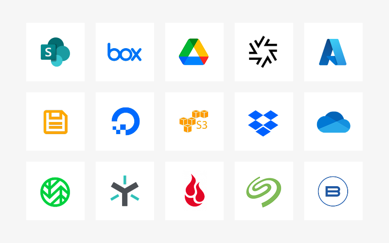 Couchdrop integratons including SharePoint, Box, Google Drive, Azure, Dropbox.