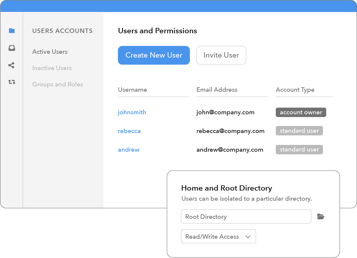Couchdrop SFTP dashboard showing users and permissions